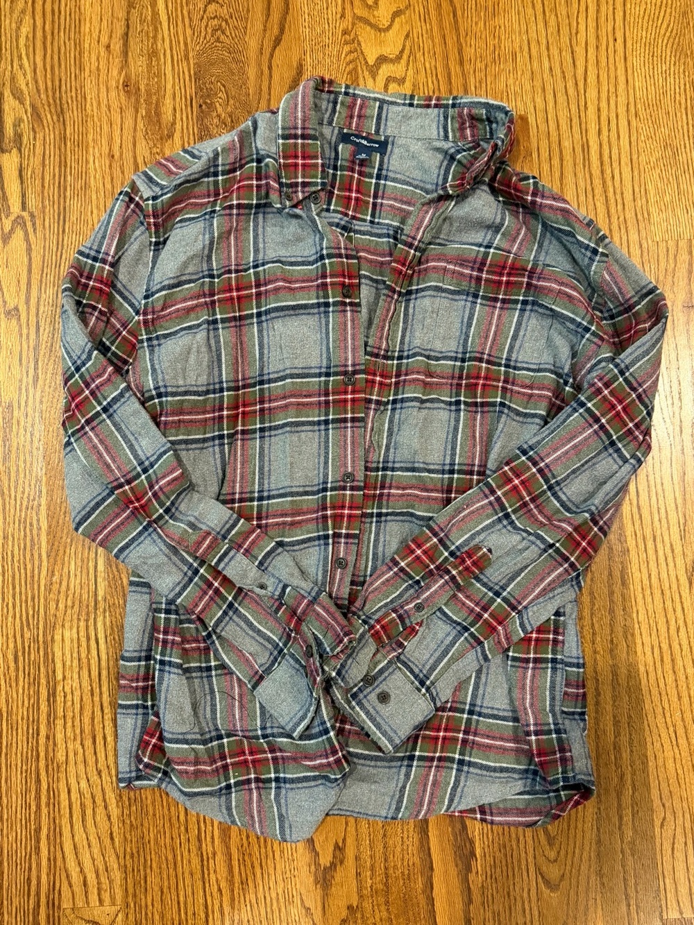 croft & barrow Gray Plaid Button-Down Shirt with Red Stripes